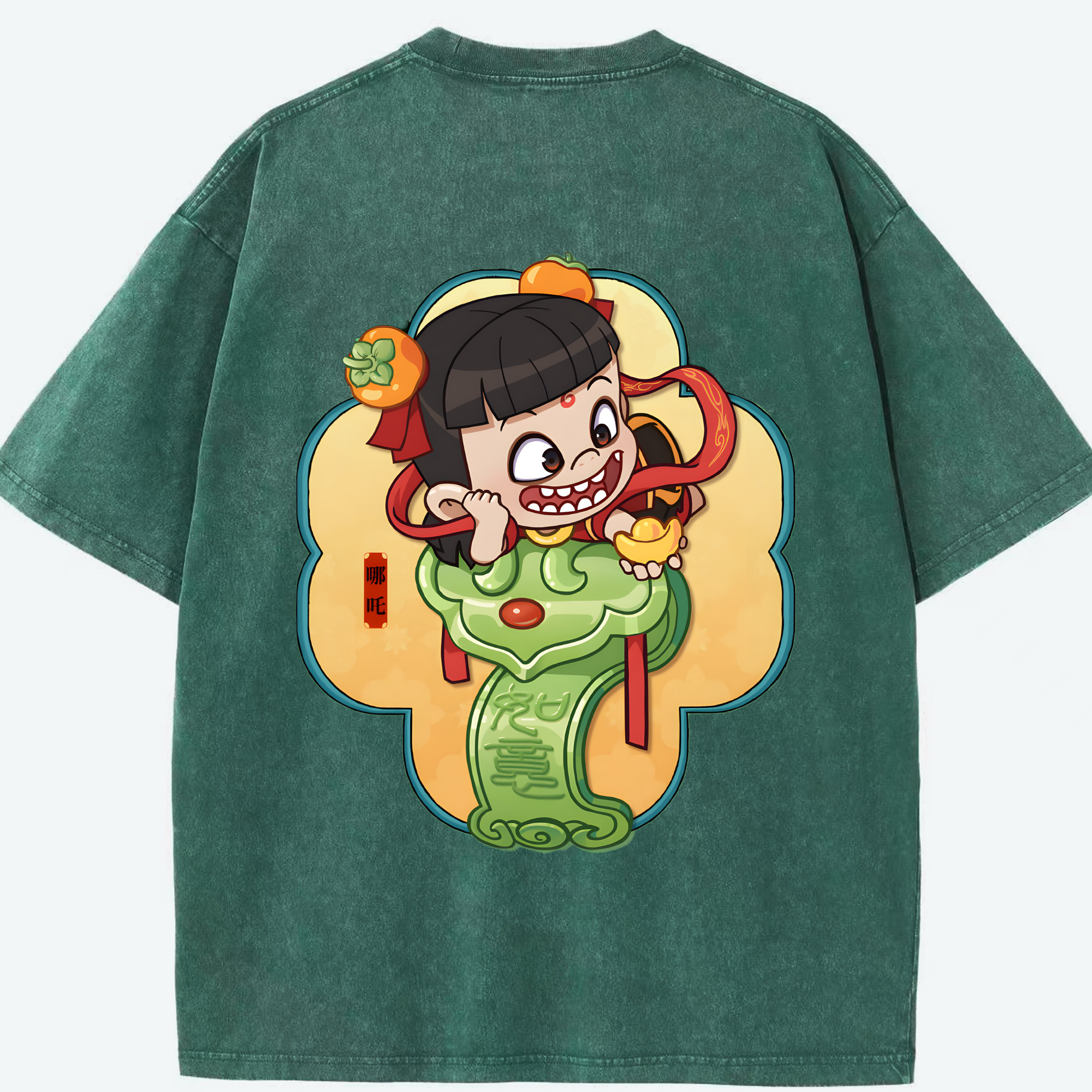 （画像用） Ne Zha 2 ナタ 魔童の大暴れ 綿100% ヴィンテージ風 半袖Tシャツ（背面プリント）